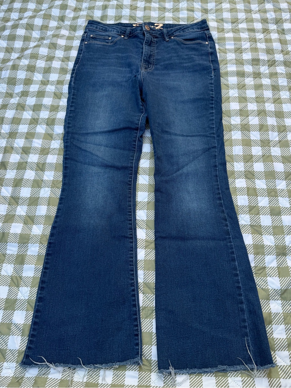 Seven7 Dark Blue Flare Jeans with Raw Hem